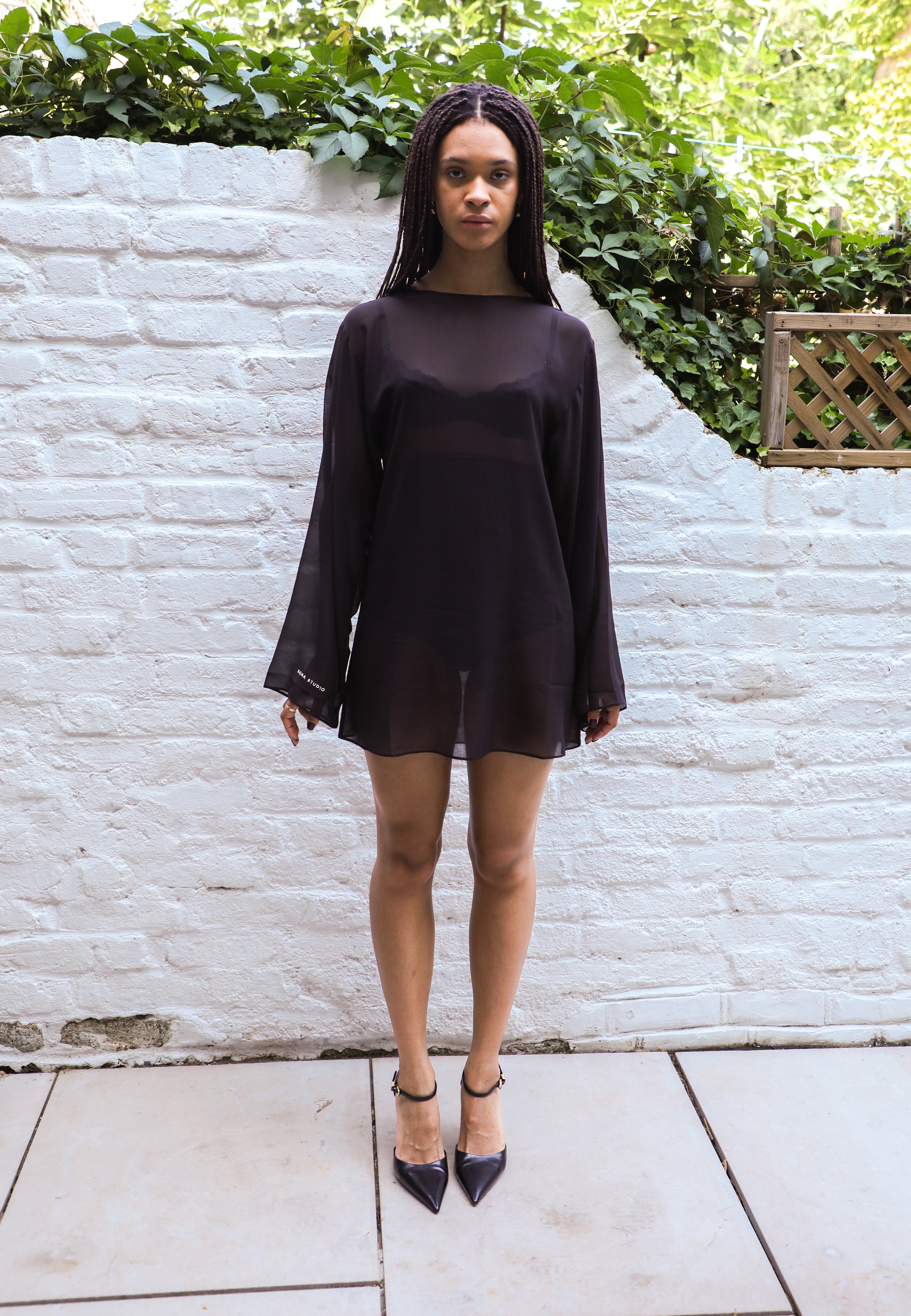 soraia mini dress in black THE MIMI – Sora Studio Partially lined Color:Blue-Grey Sleeveless Beautiful Little Black Flowy High Low Dress